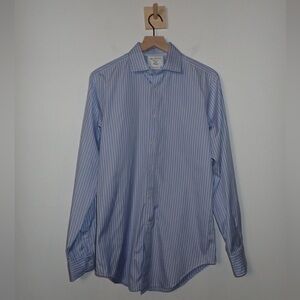 John Francomb Men Fitted TM Lewin Shirt 15 1/2-36 Blue Purple Stripe Button Down